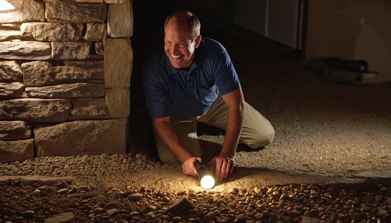 A provider checking a basement stone foundation for gaps and early pest signs